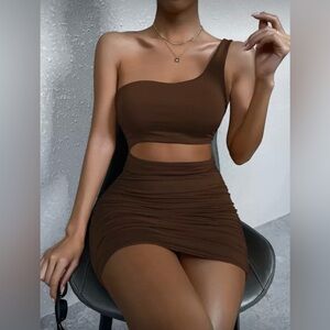 Brown One-Shoulder Cutout Bodycon Dress